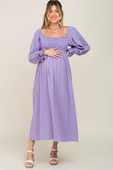 Lavender Gauze Smocked Maternity Midi Dress