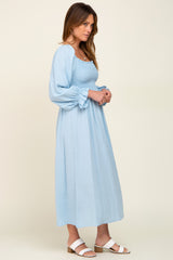 Light Blue Gauze Smocked Midi Dress