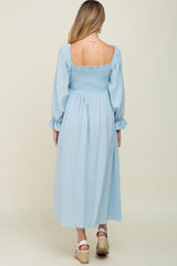 Light Blue Gauze Smocked Maternity Midi Dress