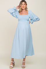 Light Blue Gauze Smocked Maternity Midi Dress