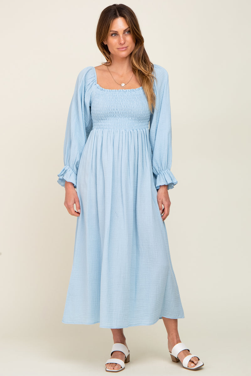 Light Blue Gauze Smocked Midi Dress– PinkBlush