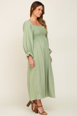 Light Green Gauze Smocked Midi Dress