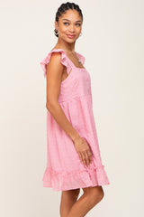 Pink Sleeveless Textured Ruffle Dress