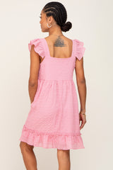 Pink Sleeveless Textured Ruffle Dress