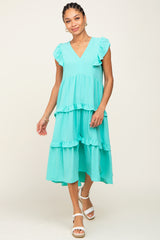 Turquoise Sleeveless Ruffle Tiered Maternity Dress