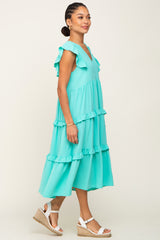 Turquoise Sleeveless Ruffle Tiered Dress