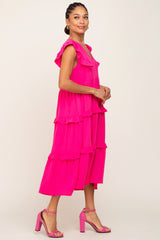 Fuchsia Sleeveless Ruffle Tiered Dress