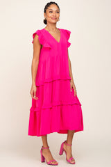 Fuchsia Sleeveless Ruffle Tiered Dress