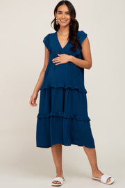 Navy Sleeveless Ruffle Tiered Maternity Dress