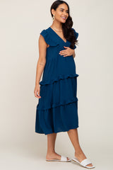 Navy Sleeveless Ruffle Tiered Maternity Dress