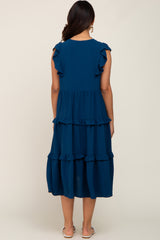 Navy Sleeveless Ruffle Tiered Maternity Dress