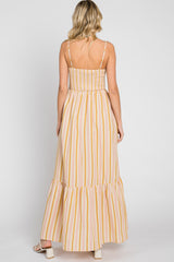 Taupe Striped Smocked Maxi Dress