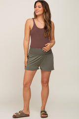 Olive Smocked Maternity Lounge Shorts