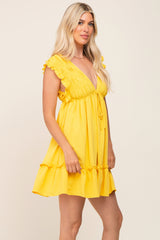 Yellow Smocked Ruffle Accent Dress