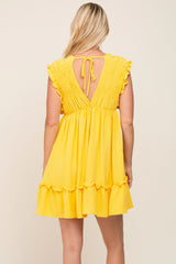 Yellow Smocked Ruffle Accent Dress