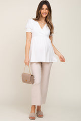 White Puff Sleeve Crossover Maternity/Nursing Top