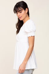 White Puff Sleeve Crossover Nursing Top