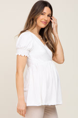 White Puff Sleeve Crossover Maternity/Nursing Top