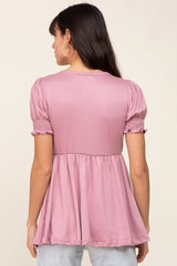 Mauve Puff Sleeve Crossover Nursing Top