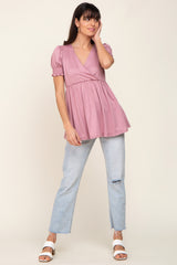 Mauve Puff Sleeve Crossover Nursing Top