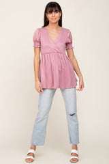 Mauve Puff Sleeve Crossover Nursing Top