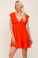 Red Orange Smocked Ruffle Accent Dress