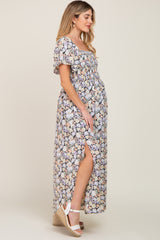 Black Floral Smocked Maternity Maxi Dress