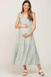 Sage Polka Dot Shirred Maternity Midi Dress