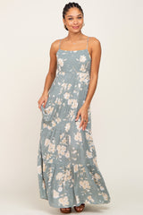 Sage Floral Tiered Maxi Dress