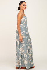 Sage Floral Tiered Maxi Dress