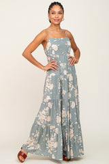 Sage Floral Tiered Maxi Dress