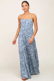 Blue Floral Tiered Maxi Dress