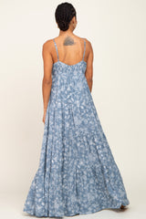 Blue Floral Tiered Maxi Dress