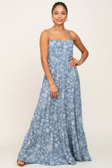 Blue Floral Tiered Maxi Dress