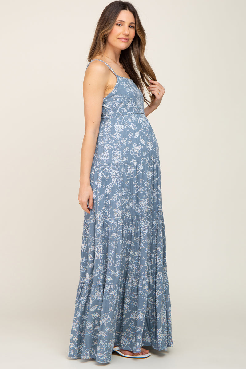 Blue Floral Tiered Maternity Maxi Dress – PinkBlush