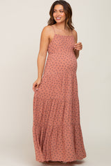 Rust Ditsy Floral Tiered Maternity Maxi Dress