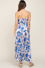 Blue Printed Flounce Maternity Wrap Dress