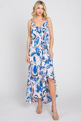 Blue Printed Flounce Maternity Wrap Dress