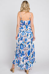 Blue Printed Flounce Wrap Dress