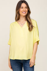 Yellow Solid Short Sleeve Dolman Maternity Top