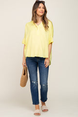 Yellow Solid Short Sleeve Dolman Maternity Top