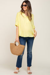 Yellow Solid Short Sleeve Dolman Maternity Top