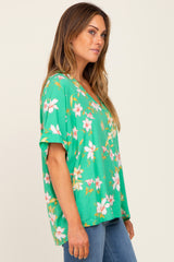 Green Floral Swiss Dot V-Neck Top