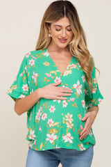 Green Floral Swiss Dot V-Neck Maternity Top