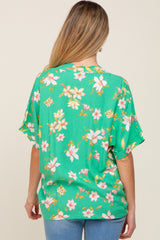 Green Floral Swiss Dot V-Neck Maternity Top