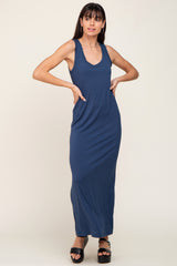 Blue Basic Sleeveless Maternity Maxi Dress