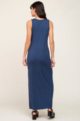 Blue Basic Sleeveless Maxi Dress