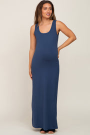 Blue Basic Sleeveless Maternity Maxi Dress