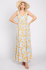 Ivory Floral Sleeveless Ruffle Maxi Dress