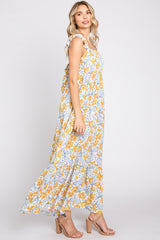 Ivory Floral Sleeveless Ruffle Maxi Dress